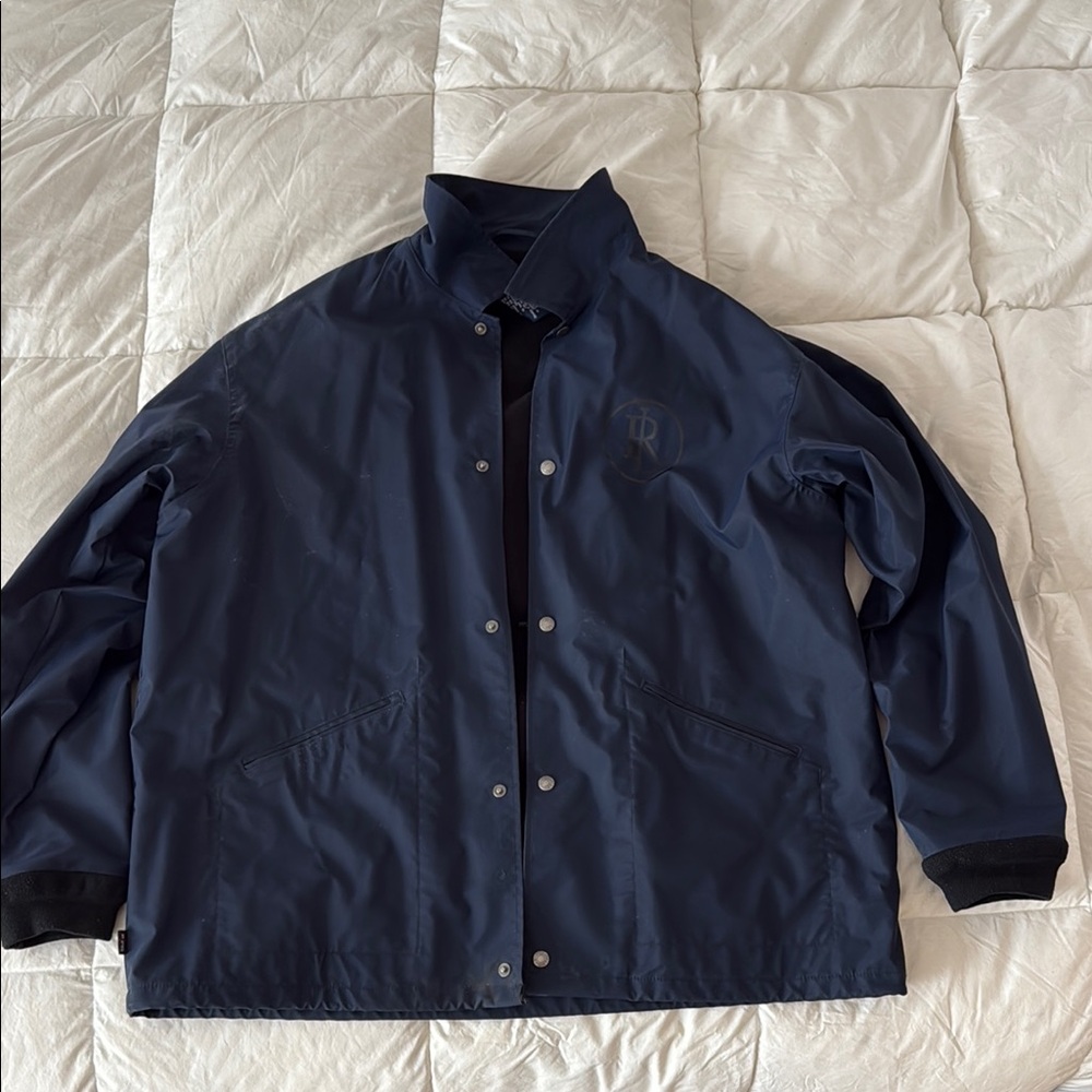 Ralph Lauren Blue Windbreaker with Stand-Up Collar and Textured Finish
